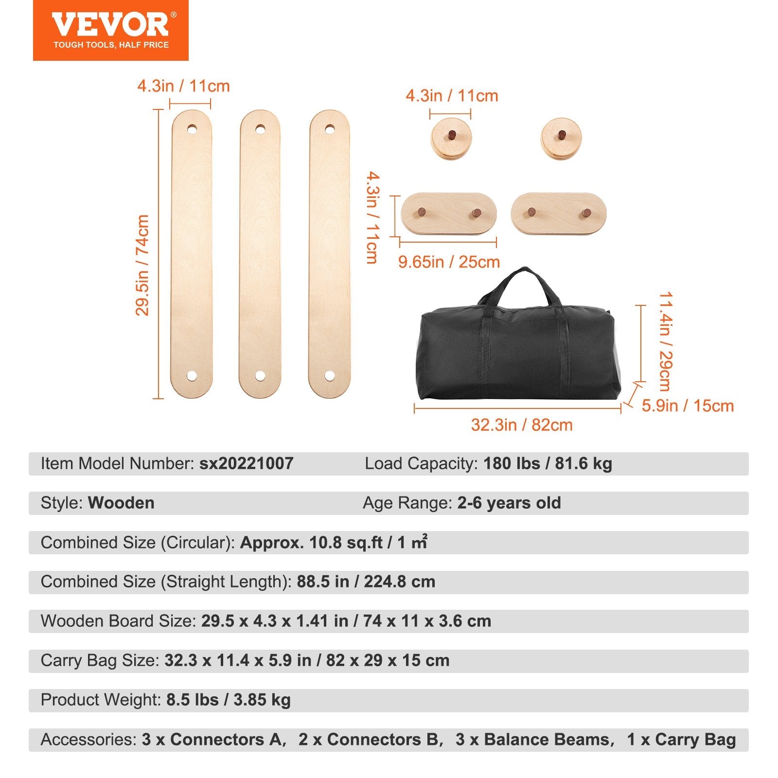 VEVOR Kids Balance Beam Stepping Stones Gymnastics Children Balance Board 3 PCS 