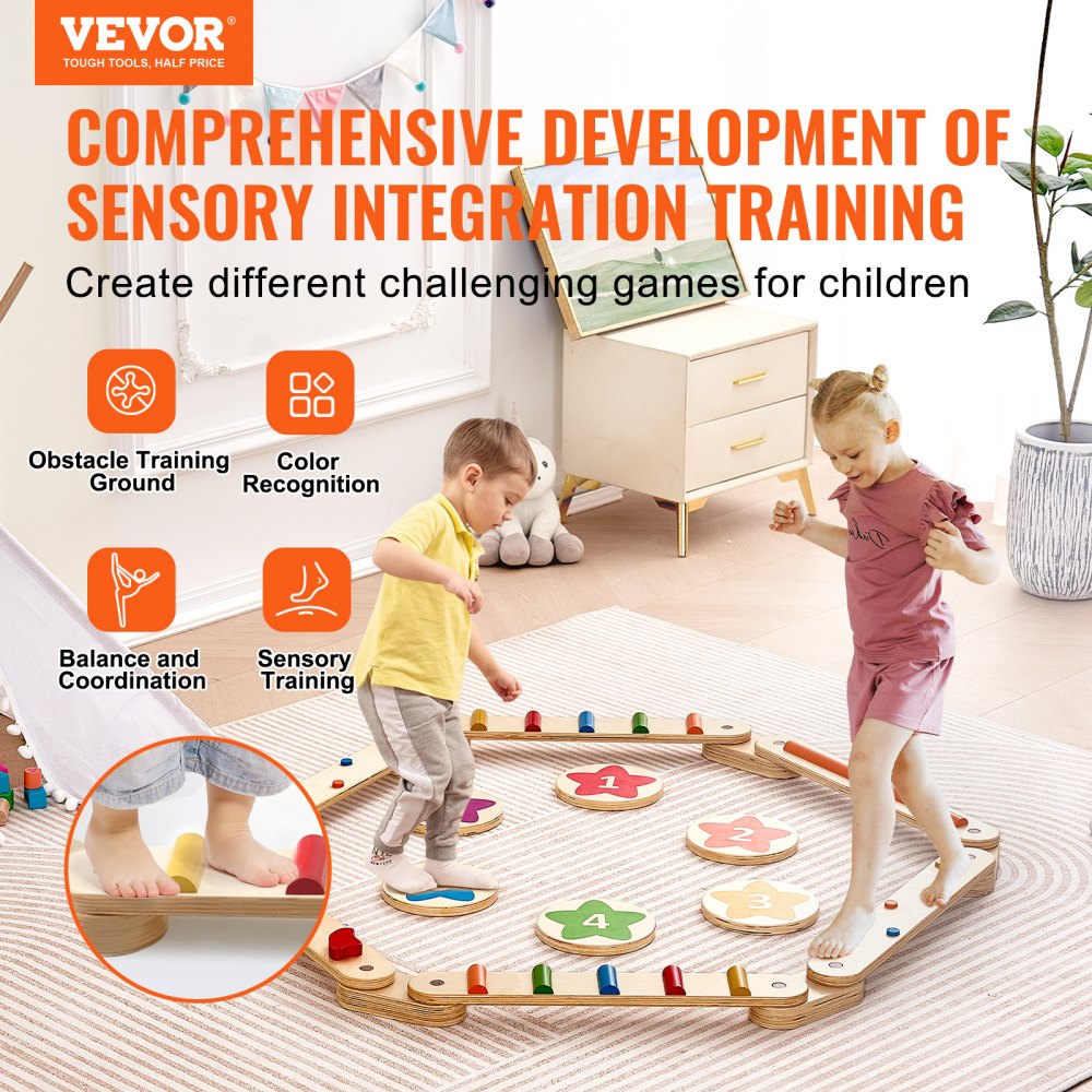 VEVOR Kids Balance Beam Stepping Stones Gym Obstacle Children Balance Board 6PCS 