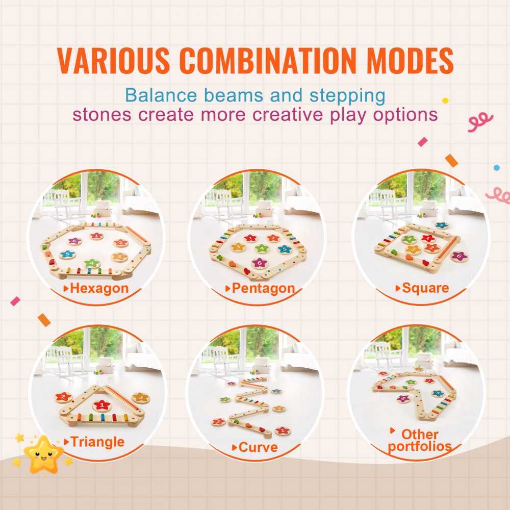 VEVOR Kids Balance Beam Stepping Stones Gym Obstacle Children Balance Board 6PCS 