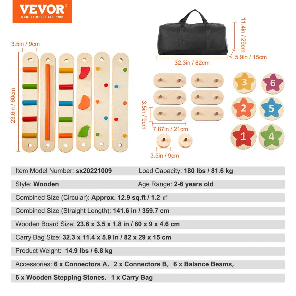 VEVOR Kids Balance Beam Stepping Stones Gym Obstacle Children Balance Board 6PCS 
