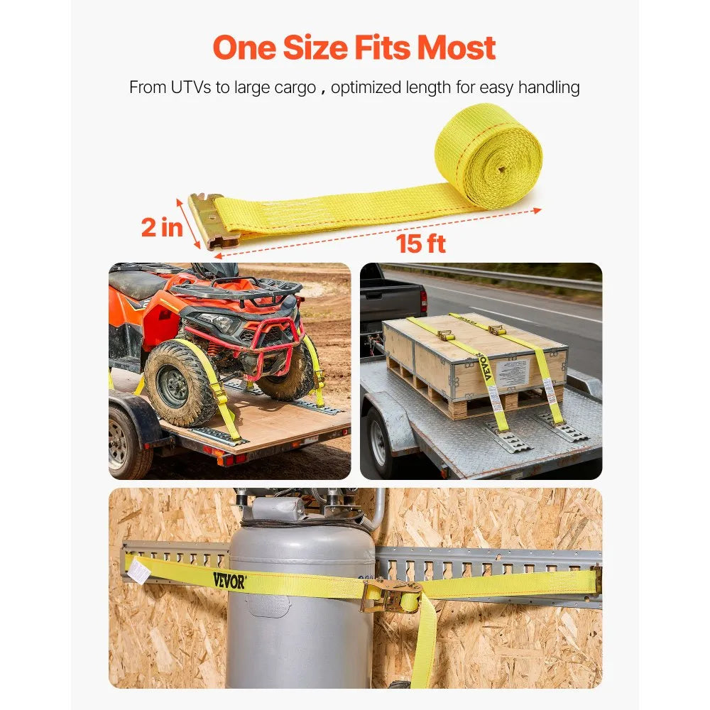 Ratchet Straps, 2" x 15' E-Track Tie Down Straps – 30 Pack | 4400 lb Break Strength | Heavy Duty Cargo Securement