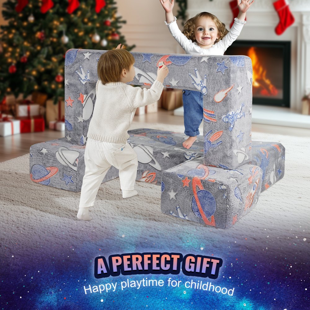 VEVOR Modular Kids Play Couch 4Pcs DIY Glow in the Dark Toddler Chair Grey 