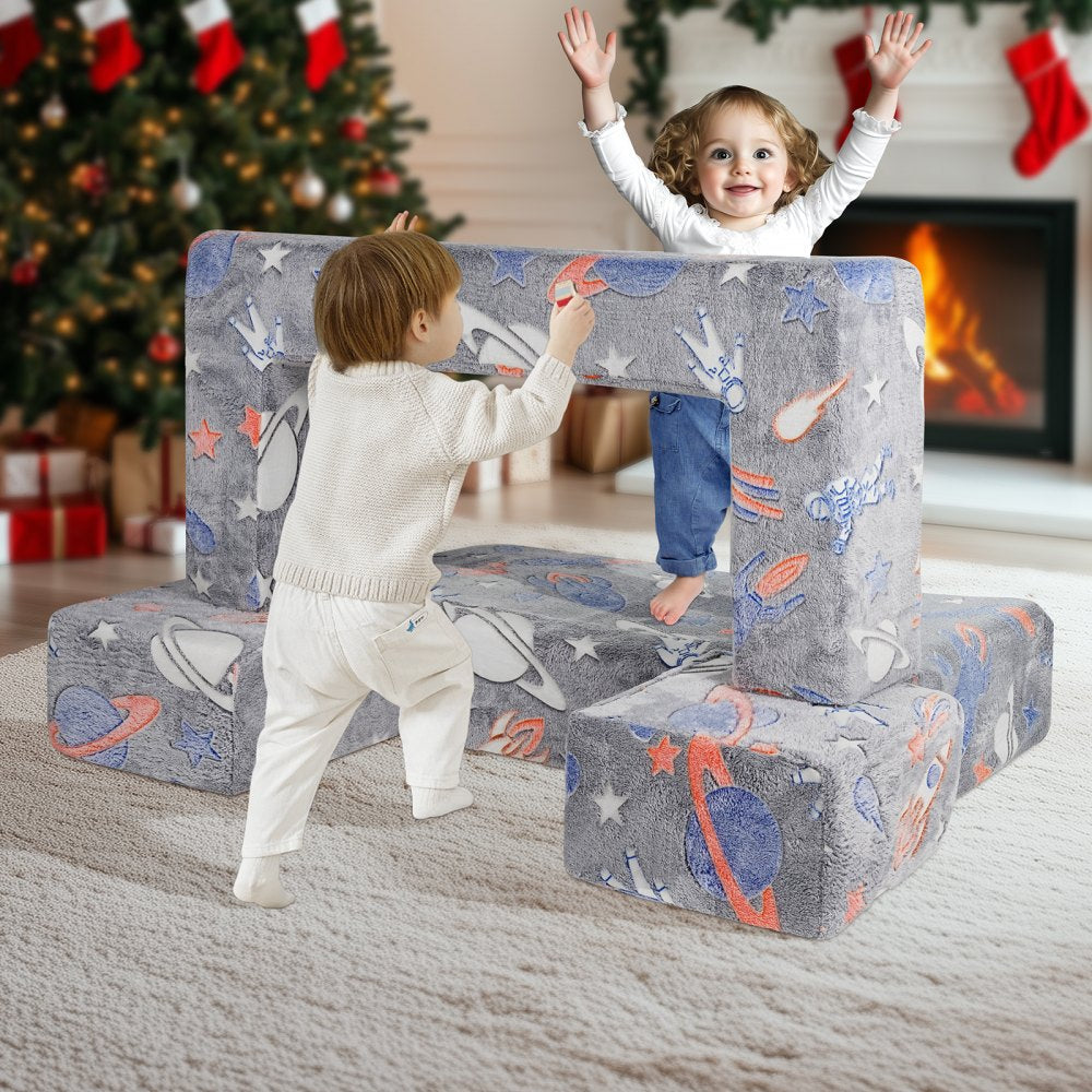 VEVOR Modular Kids Play Couch 4Pcs DIY Glow in the Dark Toddler Chair Grey 