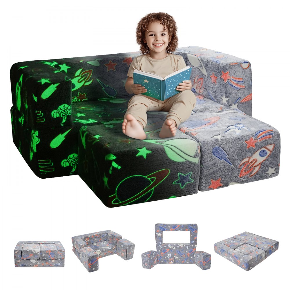 VEVOR Modular Kids Play Couch 4Pcs DIY Glow in the Dark Toddler Chair Grey 