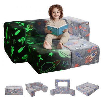 VEVOR Modular Kids Play Couch 4Pcs DIY Glow in the Dark Toddler Chair Grey 