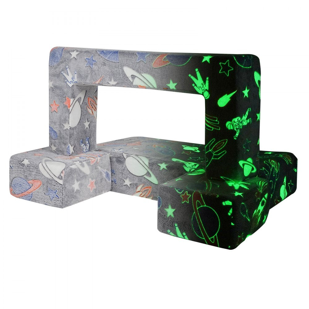 VEVOR Modular Kids Play Couch 4Pcs DIY Glow in the Dark Toddler Chair Grey 