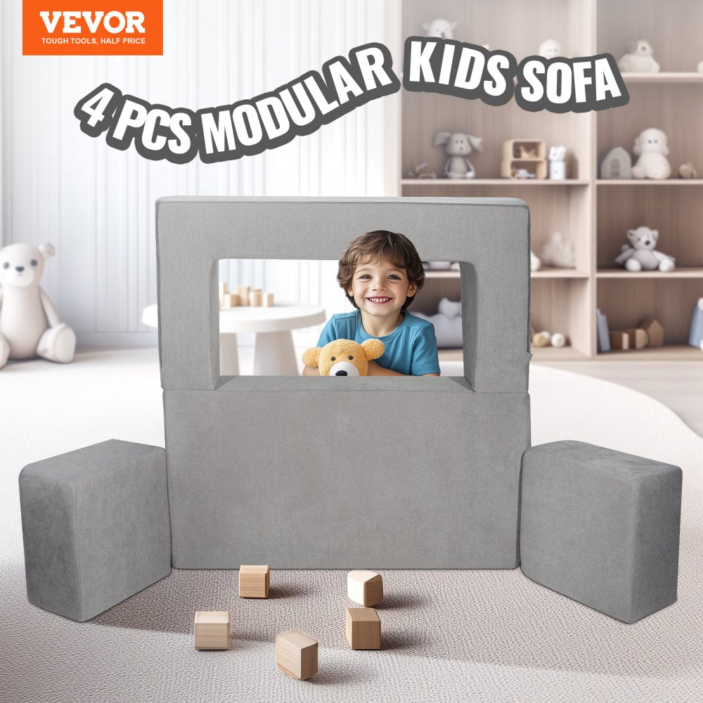 VEVOR Modular Kids Play Couch 4Pcs DIY Creative Child Sectional Sofa Dark Grey 