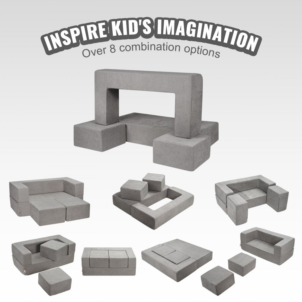 VEVOR Modular Kids Play Couch 4Pcs DIY Creative Child Sectional Sofa Dark Grey 