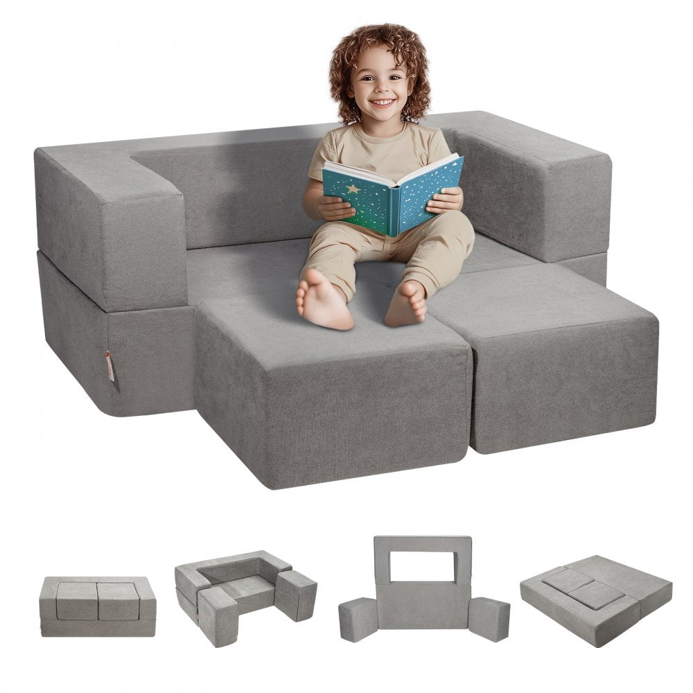 VEVOR Modular Kids Play Couch 4Pcs DIY Creative Child Sectional Sofa Dark Grey 