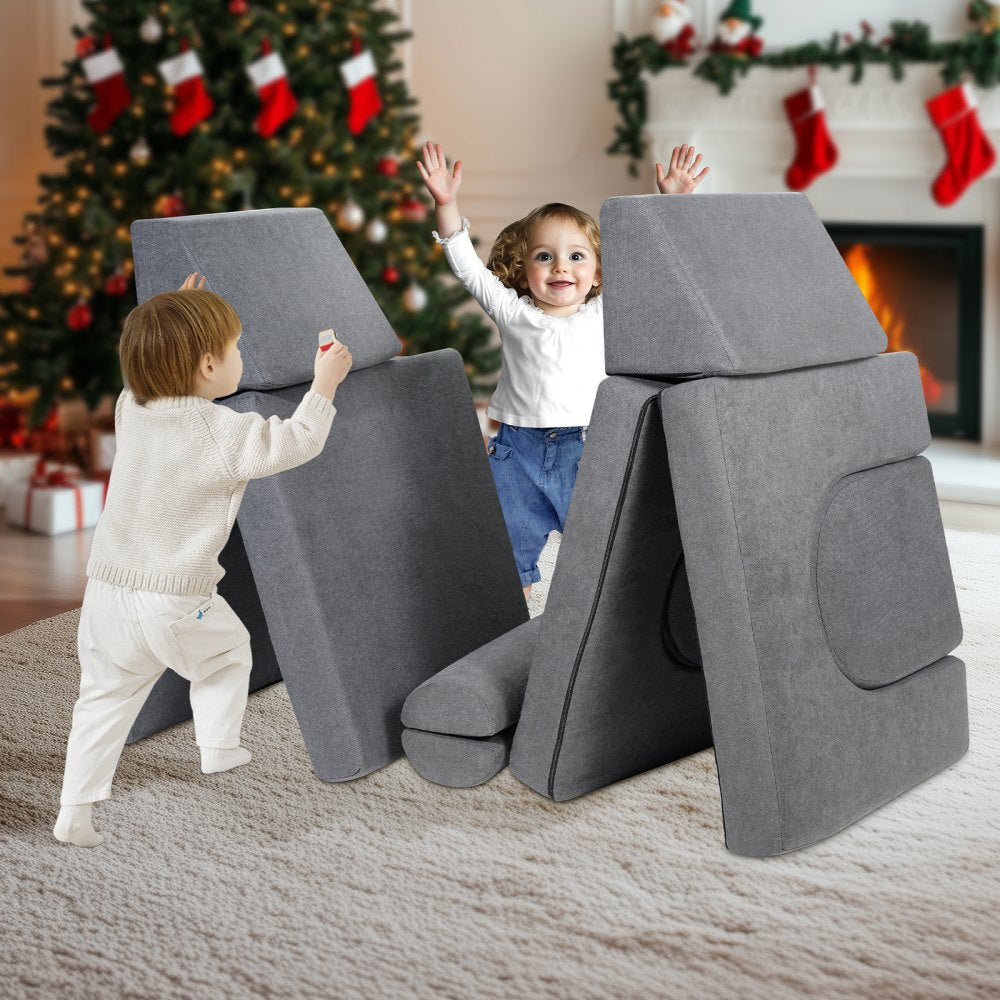 VEVOR Modular Kids Play Couch 10Pcs DIY Creative Toddler Sectional Sofa Grey 