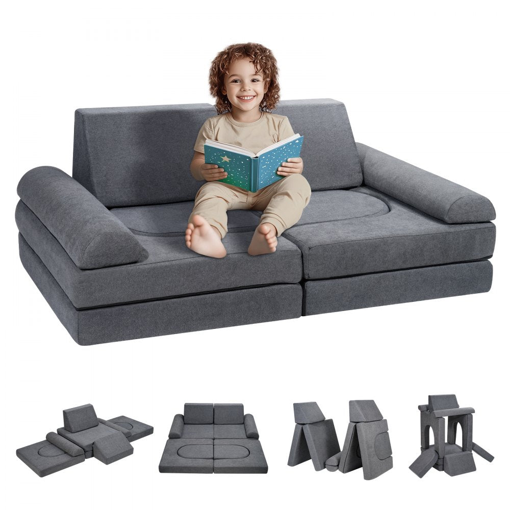 VEVOR Modular Kids Play Couch 10Pcs DIY Creative Toddler Sectional Sofa Grey 