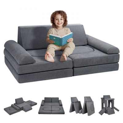 VEVOR Modular Kids Play Couch 10Pcs DIY Creative Toddler Sectional Sofa Grey 