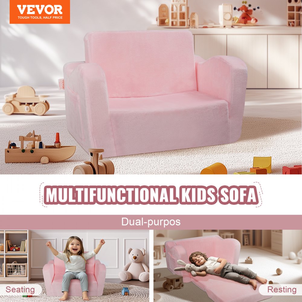 VEVOR Baby Chair Foldable 2-in-1 Comfy Baby Lounger Couch Kids Sofa Pink 