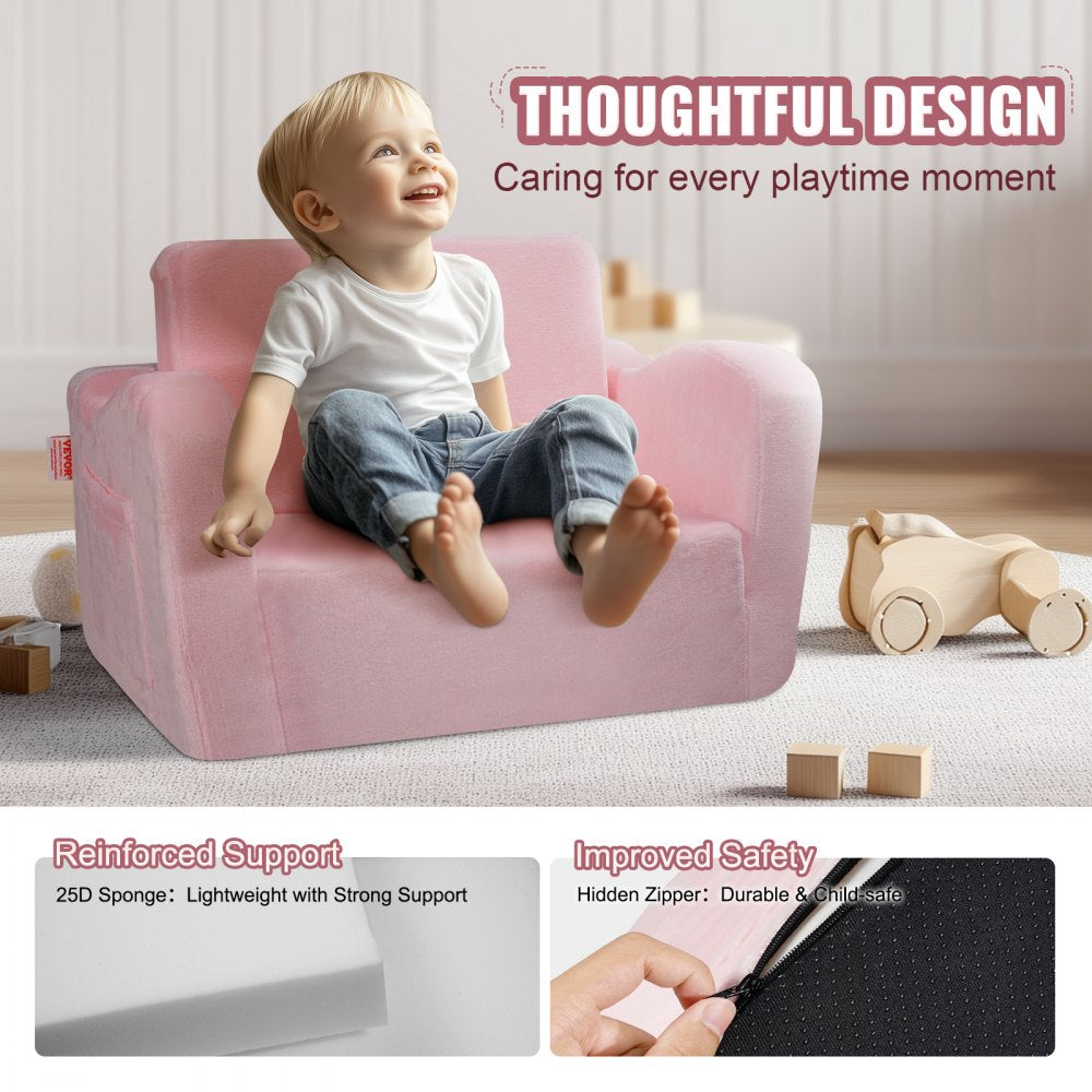 VEVOR Baby Chair Foldable 2-in-1 Comfy Baby Lounger Couch Kids Sofa Pink 