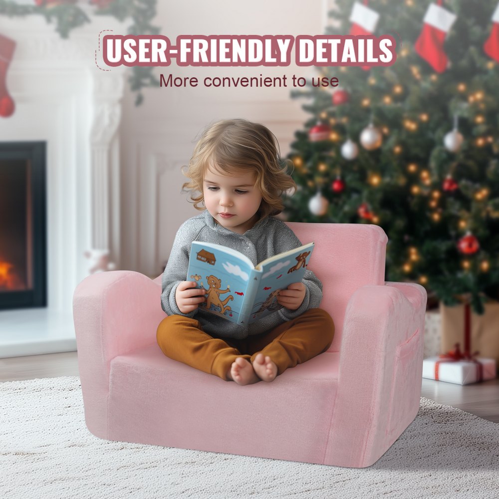 VEVOR Baby Chair Foldable 2-in-1 Comfy Baby Lounger Couch Kids Sofa Pink 