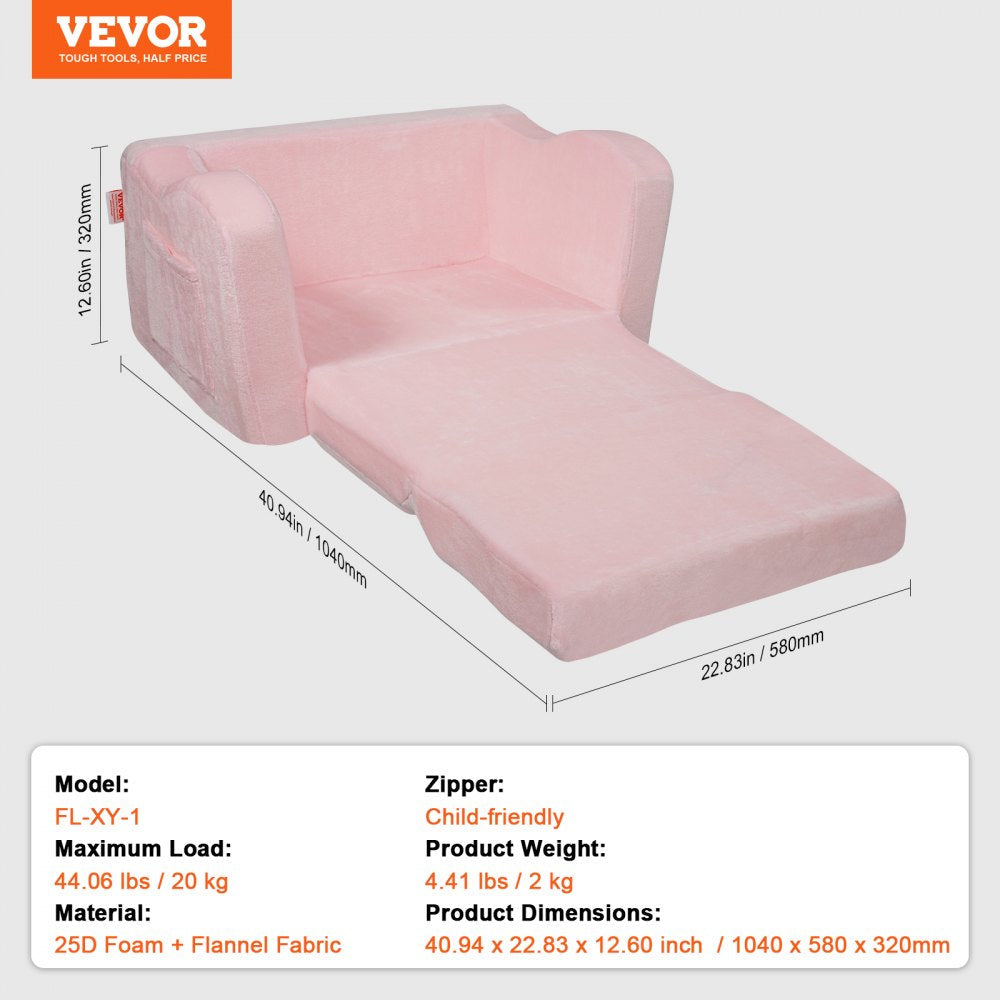 VEVOR Baby Chair Foldable 2-in-1 Comfy Baby Lounger Couch Kids Sofa Pink 