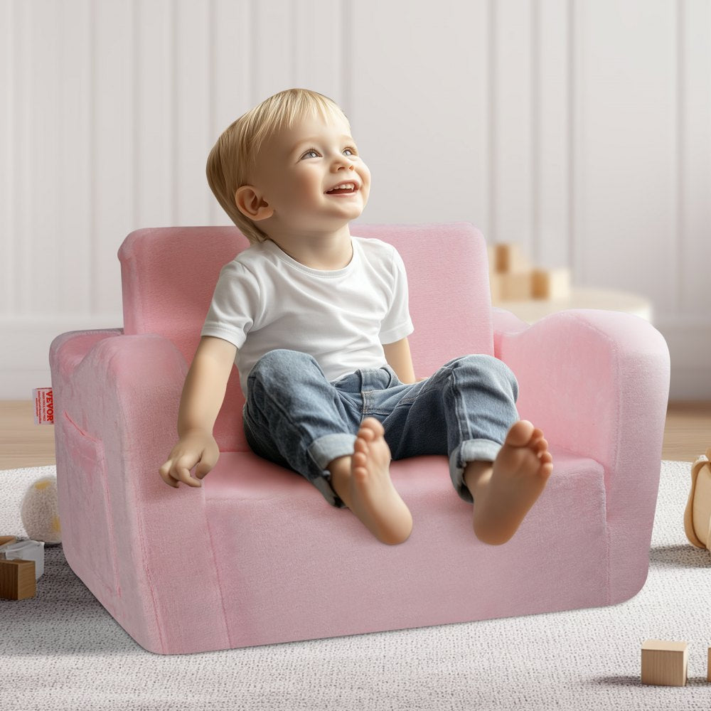 VEVOR Baby Chair Foldable 2-in-1 Comfy Baby Lounger Couch Kids Sofa Pink 