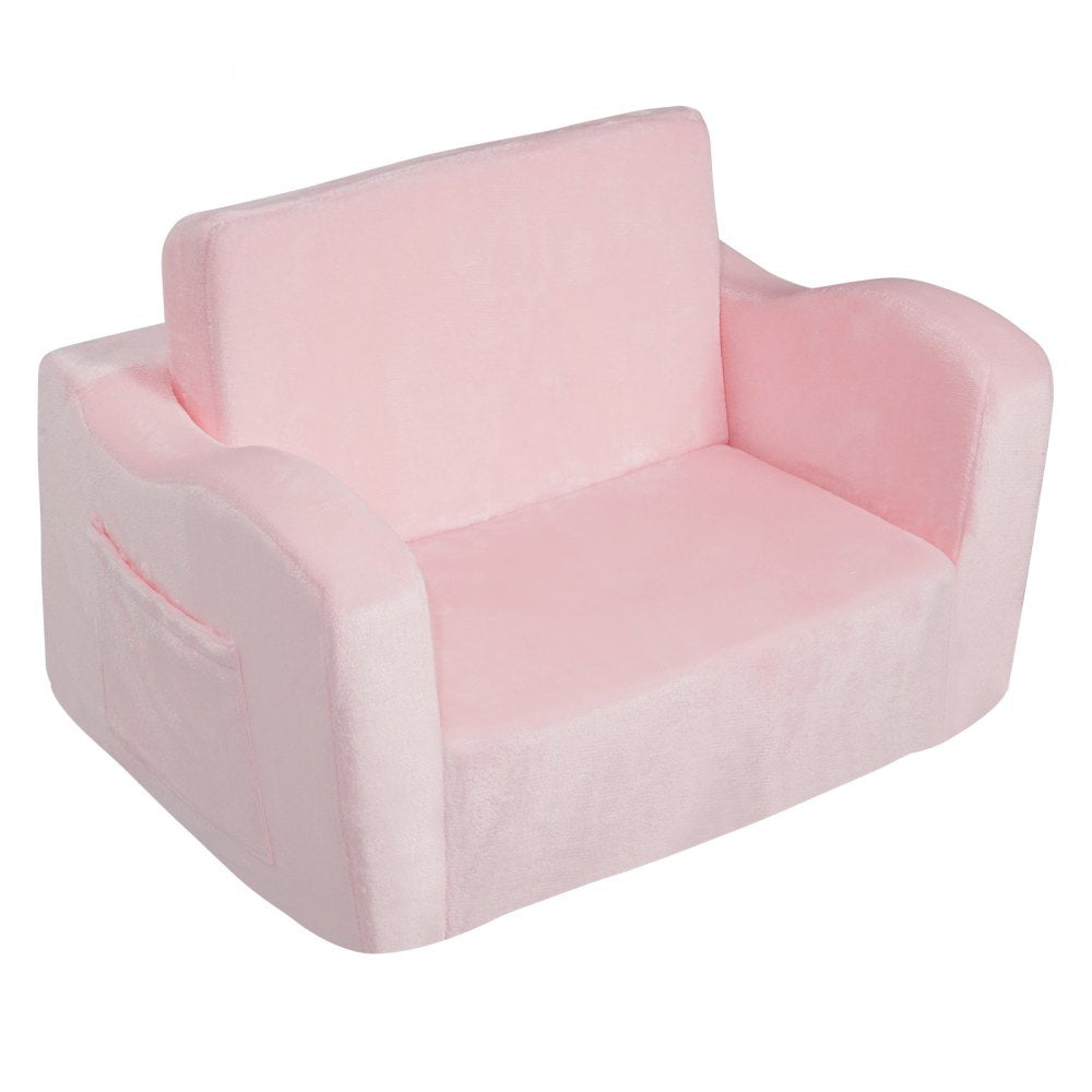 VEVOR Baby Chair Foldable 2-in-1 Comfy Baby Lounger Couch Kids Sofa Pink 