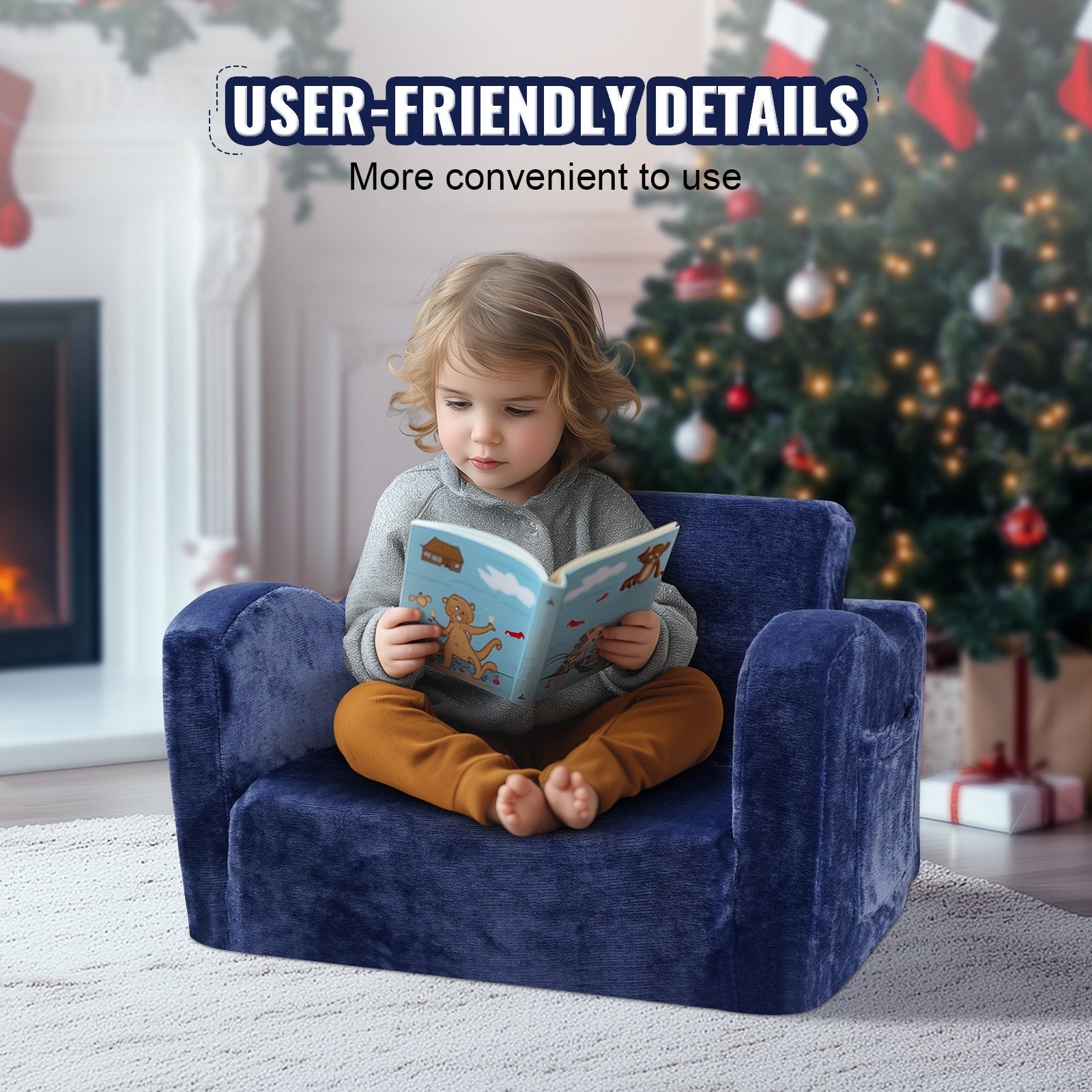 VEVOR Baby Chair Foldable 2-in-1 Comfy Baby Lounger Couch Kids Sofa Blue 