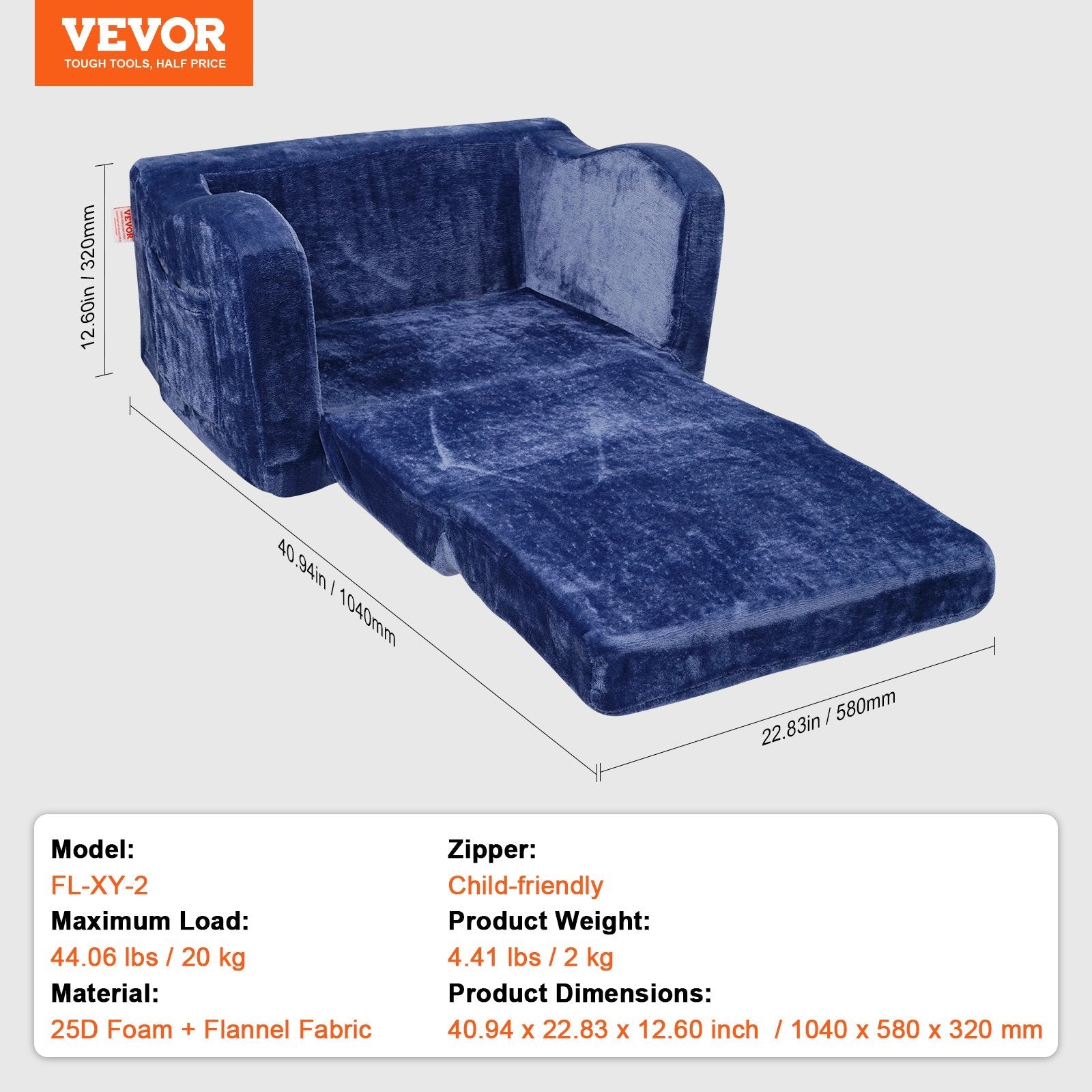 VEVOR Baby Chair Foldable 2-in-1 Comfy Baby Lounger Couch Kids Sofa Blue 