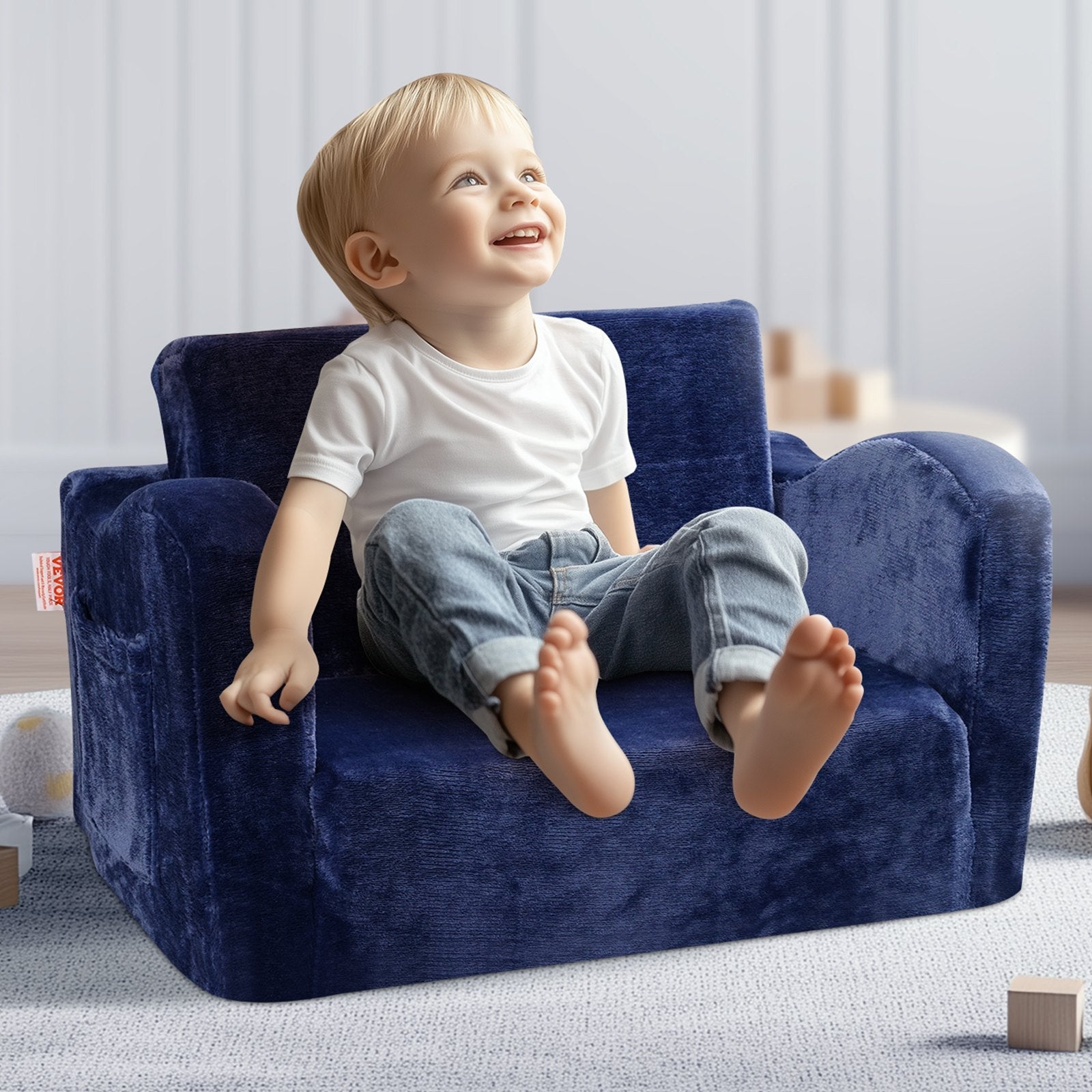 VEVOR Baby Chair Foldable 2-in-1 Comfy Baby Lounger Couch Kids Sofa Blue 