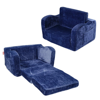 VEVOR Baby Chair Foldable 2-in-1 Comfy Baby Lounger Couch Kids Sofa Blue 