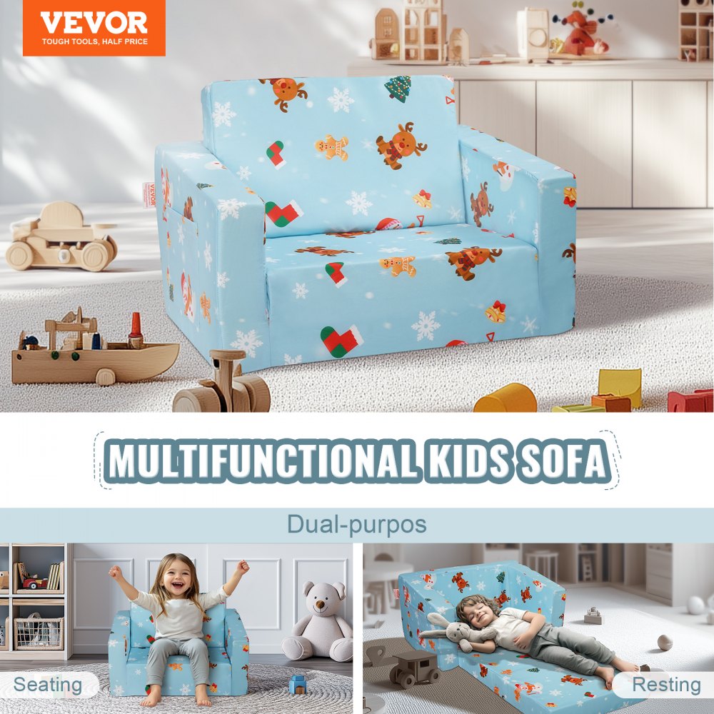 VEVOR Baby Chair Foldable 2-in-1 Baby Lounger Couch Cartoon Kids Sofa Pink 