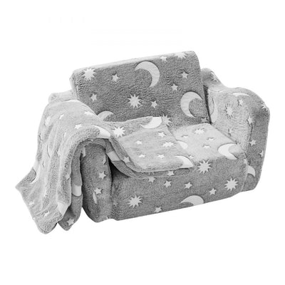 VEVOR Fold-out Kids Sofa, Glow-in-the-Dark Kids Couch Chair, 2-in-1 Children Convertible Sofa to Lounger, Extra Soft Flip-out Toddler Couch for Siting and Sleeping, for Bedroom and Playroom 