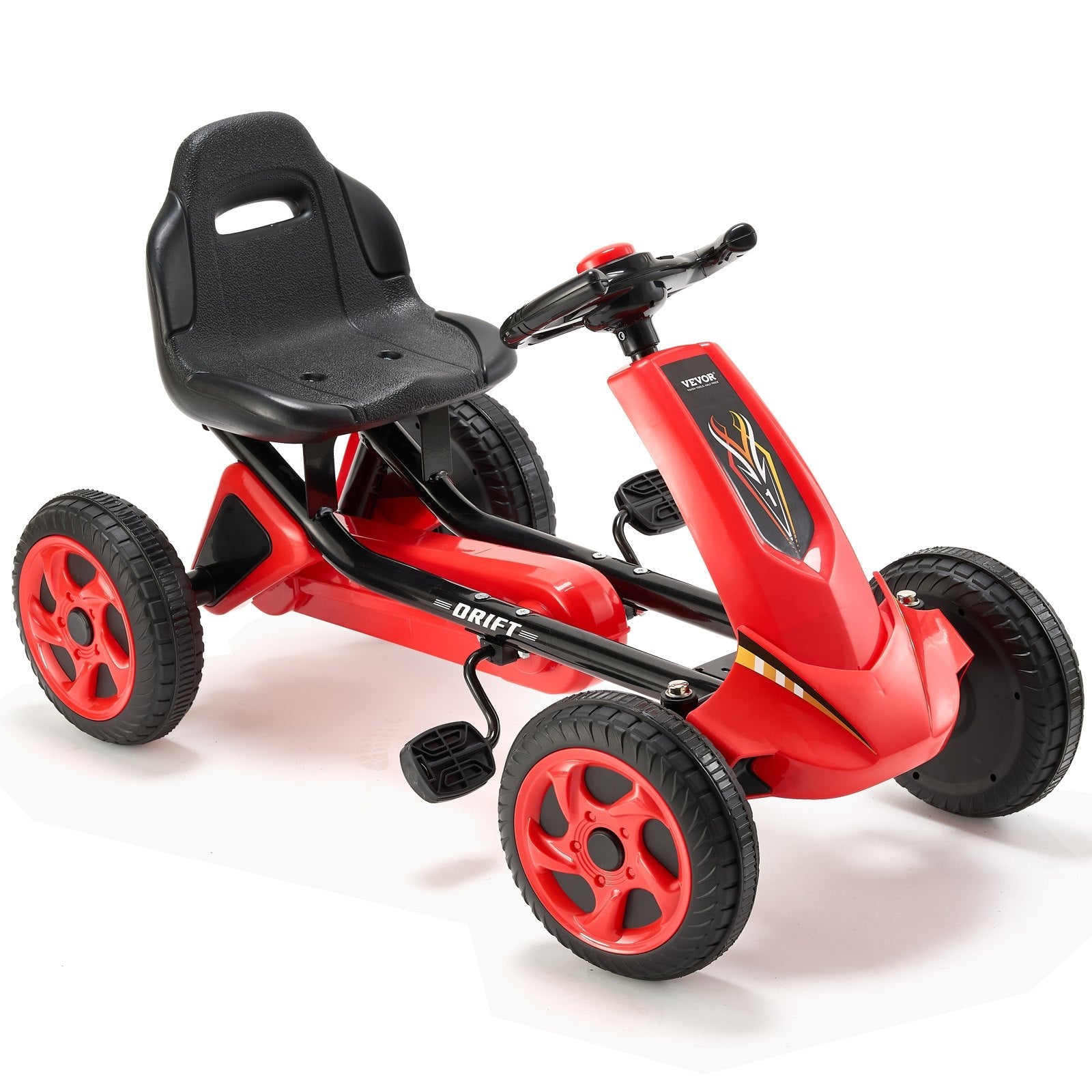 VEVOR Go Kart 4 Wheel Pedal Ride On Toy for Kids Ages 3-8 Adjustable Seat Red 