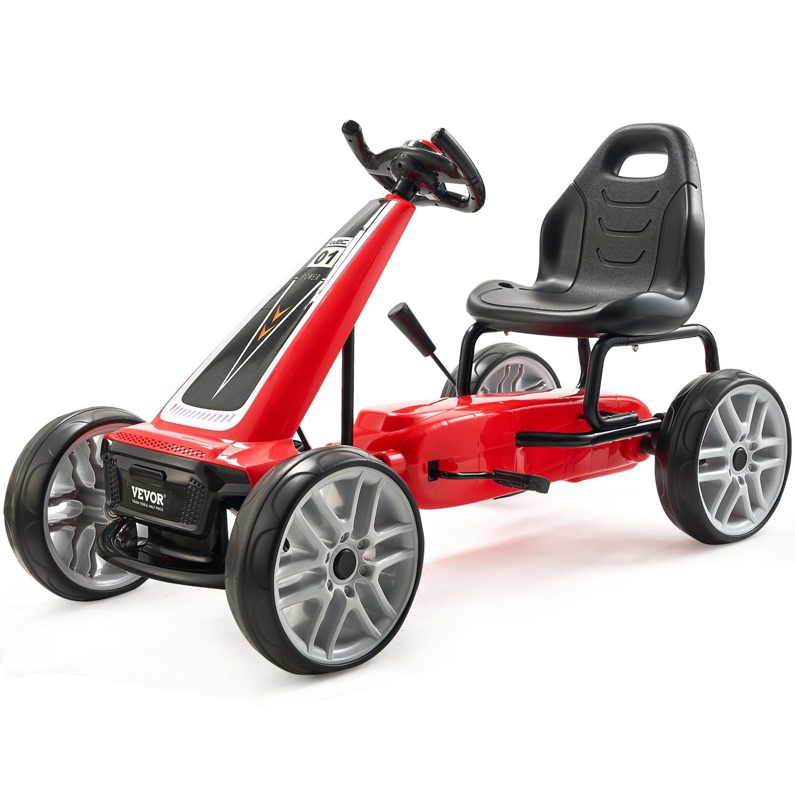 VEVOR Go Kart 4 Wheel Pedal Ride On Toy for Kids Adjustable Seat Hand Brake Red 