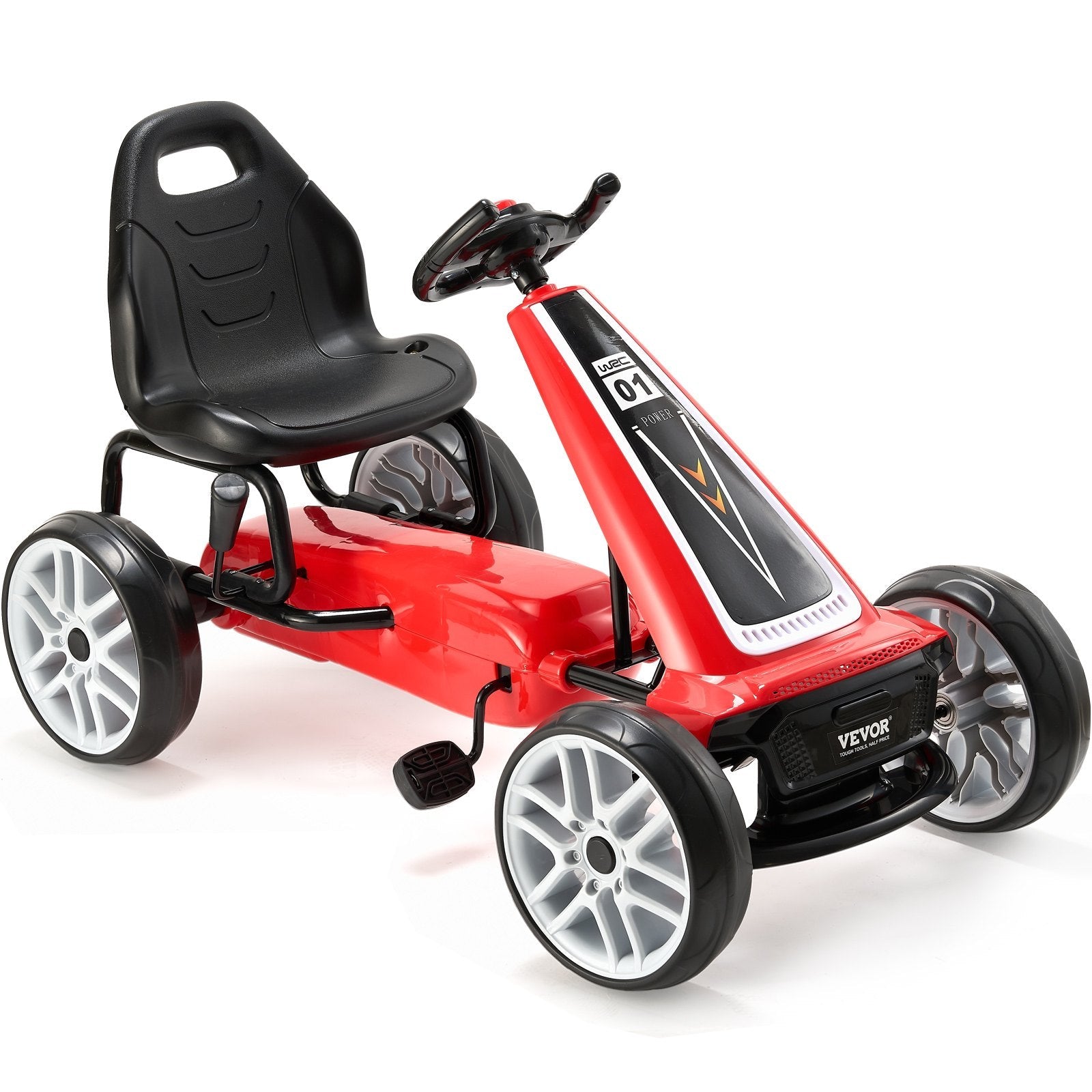 VEVOR Go Kart 4 Wheel Pedal Ride On Toy for Kids Adjustable Seat Hand Brake Red 