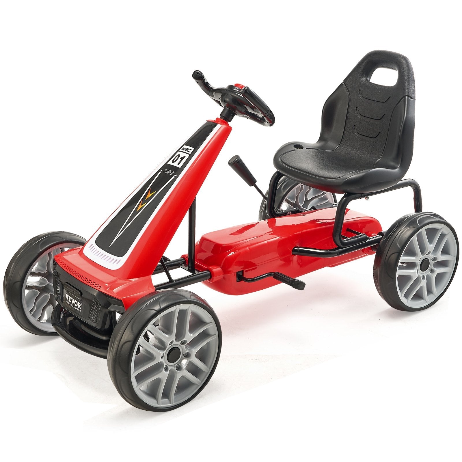 VEVOR Go Kart 4 Wheel Pedal Ride On Toy for Kids Adjustable Seat Hand Brake Red 