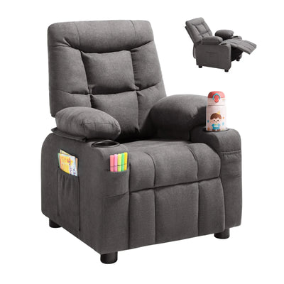 VEVOR Kids Reclining Chair Toddler Recliner with Cup Holders and Pockets (Grey)
