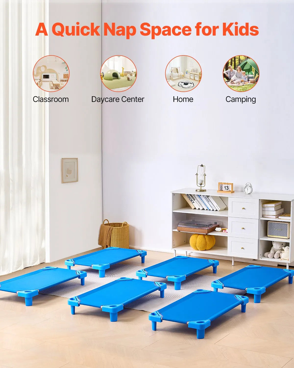 VEVOR Stackable Kiddie Cot 42" x 23" Daycare Nap Cots for Kids Blue (Pack of 6)