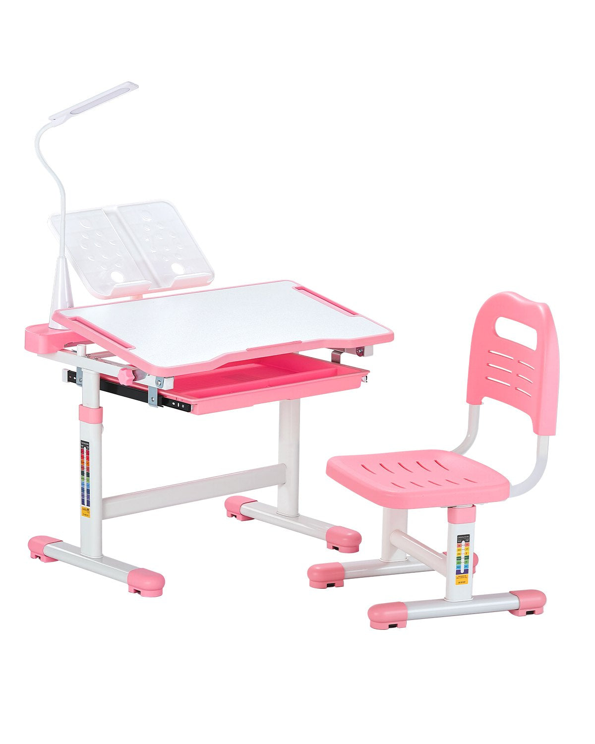 VEVOR Kids Chair and Desk Set Table Lamp Adjustable Height & Tilted Desktop Pink 