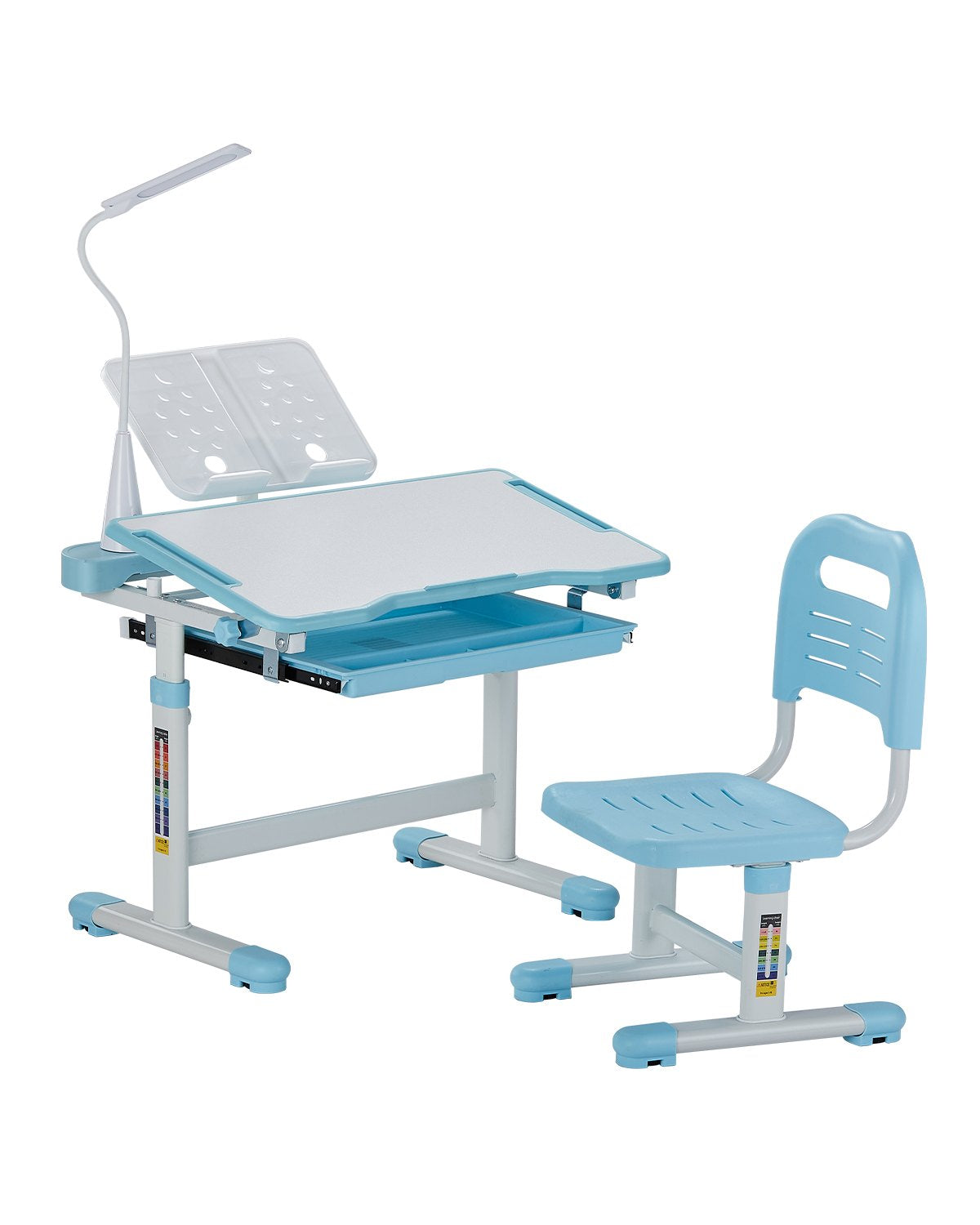 VEVOR Kids Chair and Desk Set Table Lamp Adjustable Height & Tilted Desktop Blue 