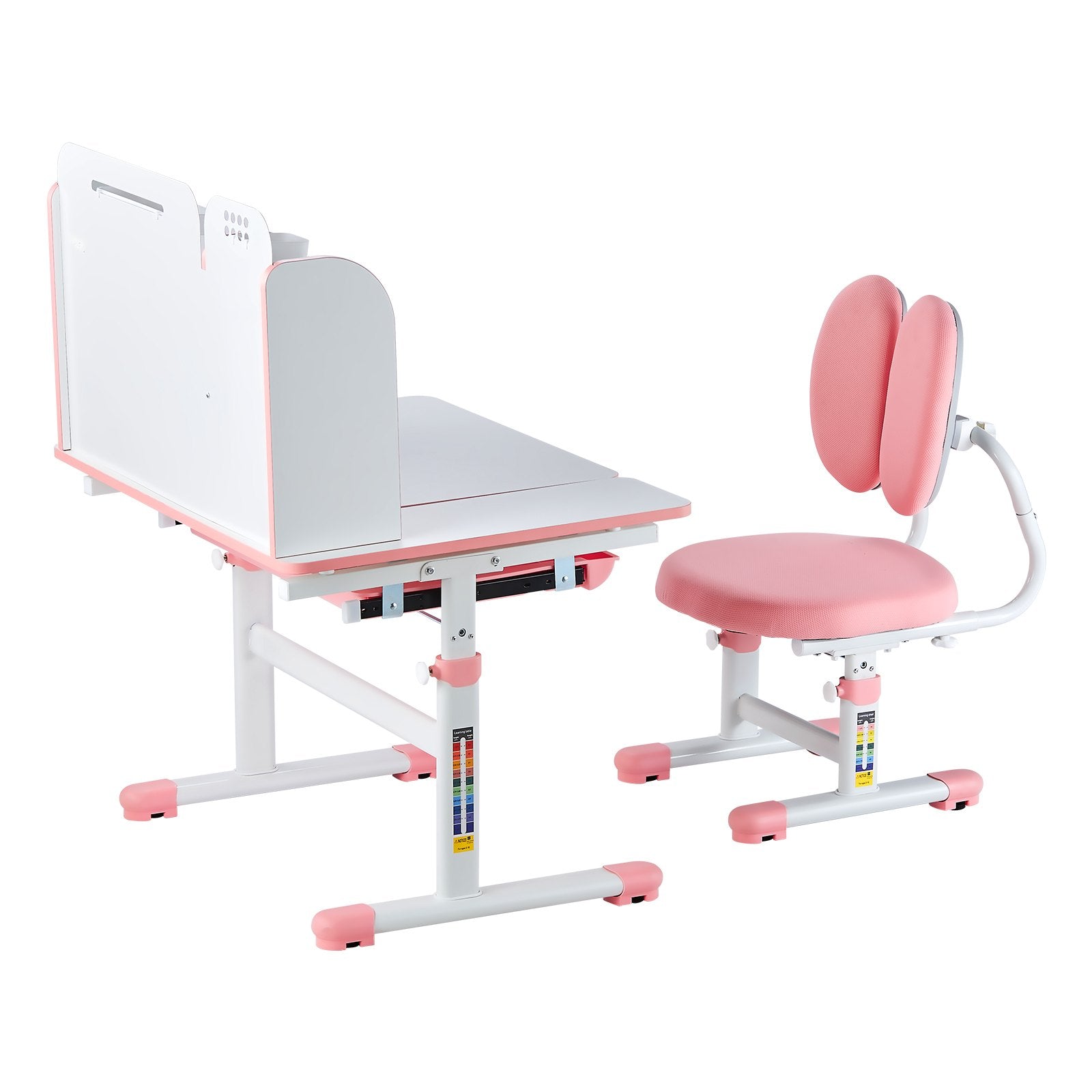 VEVOR Kids Study Chair and Desk with Bookshelf & Drawer Height Adjustable Pink 