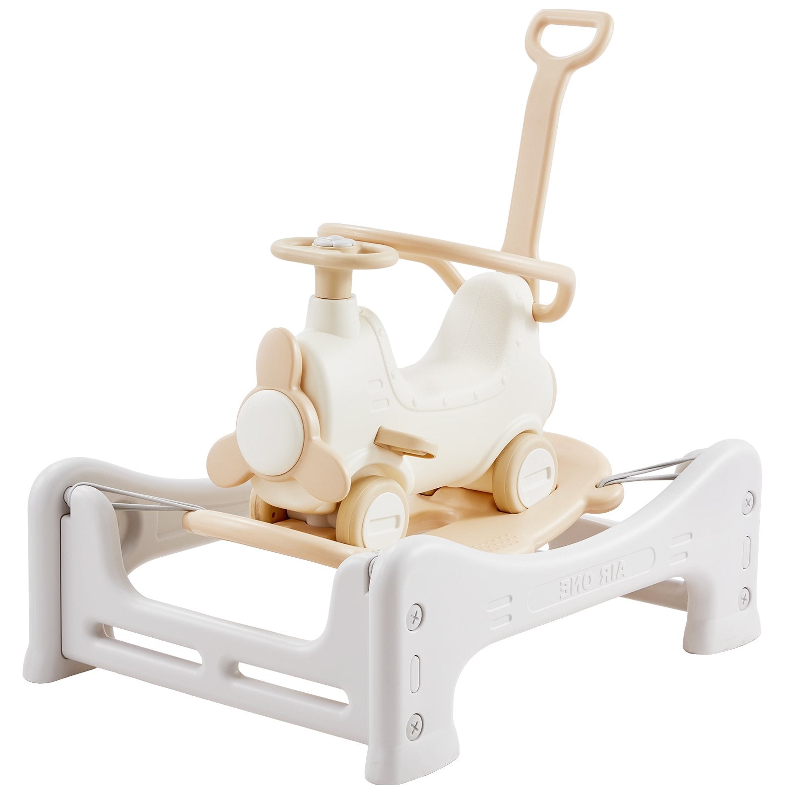 VEVOR 5 in 1 Rocking Horse for Toddlers 1-3 Years, Baby Rocking Horse with Trampoline, Detachable Balance Board, Push Handle and 4 Smooth Wheels, Support to 80lbs Kids Ride on Toy, White 