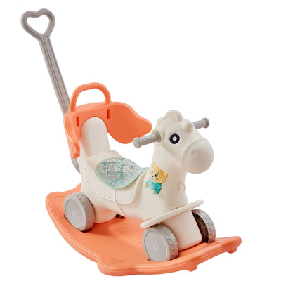 VEVOR 4 in 1 Rocking Horse for Toddlers 1-3 Years, Baby Rocking Horse with Detachable Balance Board, Push Handle and 4 Smooth Wheels, Support up to 80 lbs HDPE Kids Ride on Toy with Sound, Red 