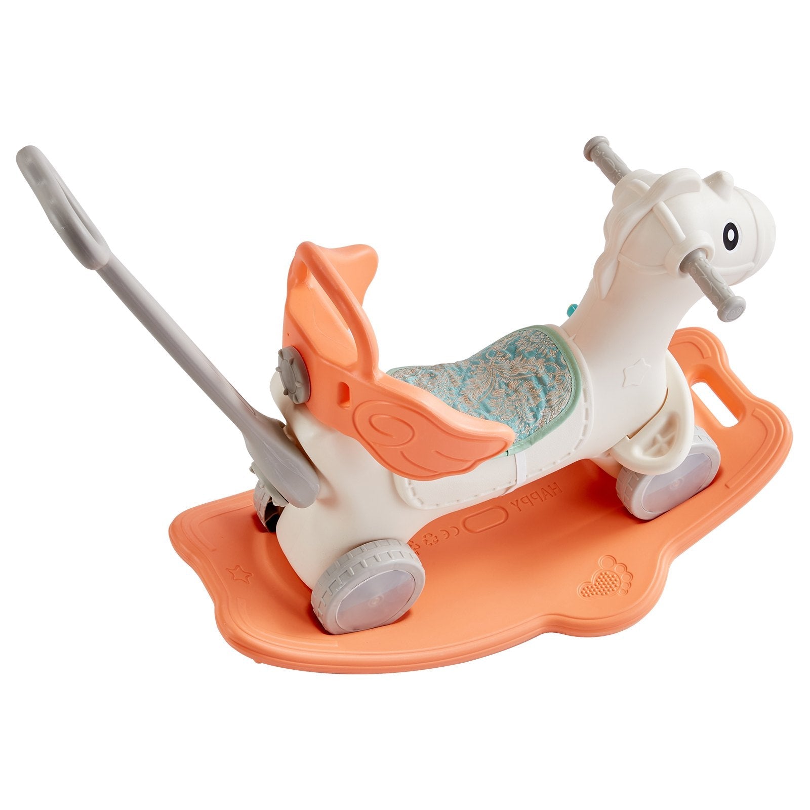 VEVOR 4 in 1 Rocking Horse for Toddlers 1-3 Years, Baby Rocking Horse with Detachable Balance Board, Push Handle and 4 Smooth Wheels, Support up to 80 lbs HDPE Kids Ride on Toy with Sound, Red 