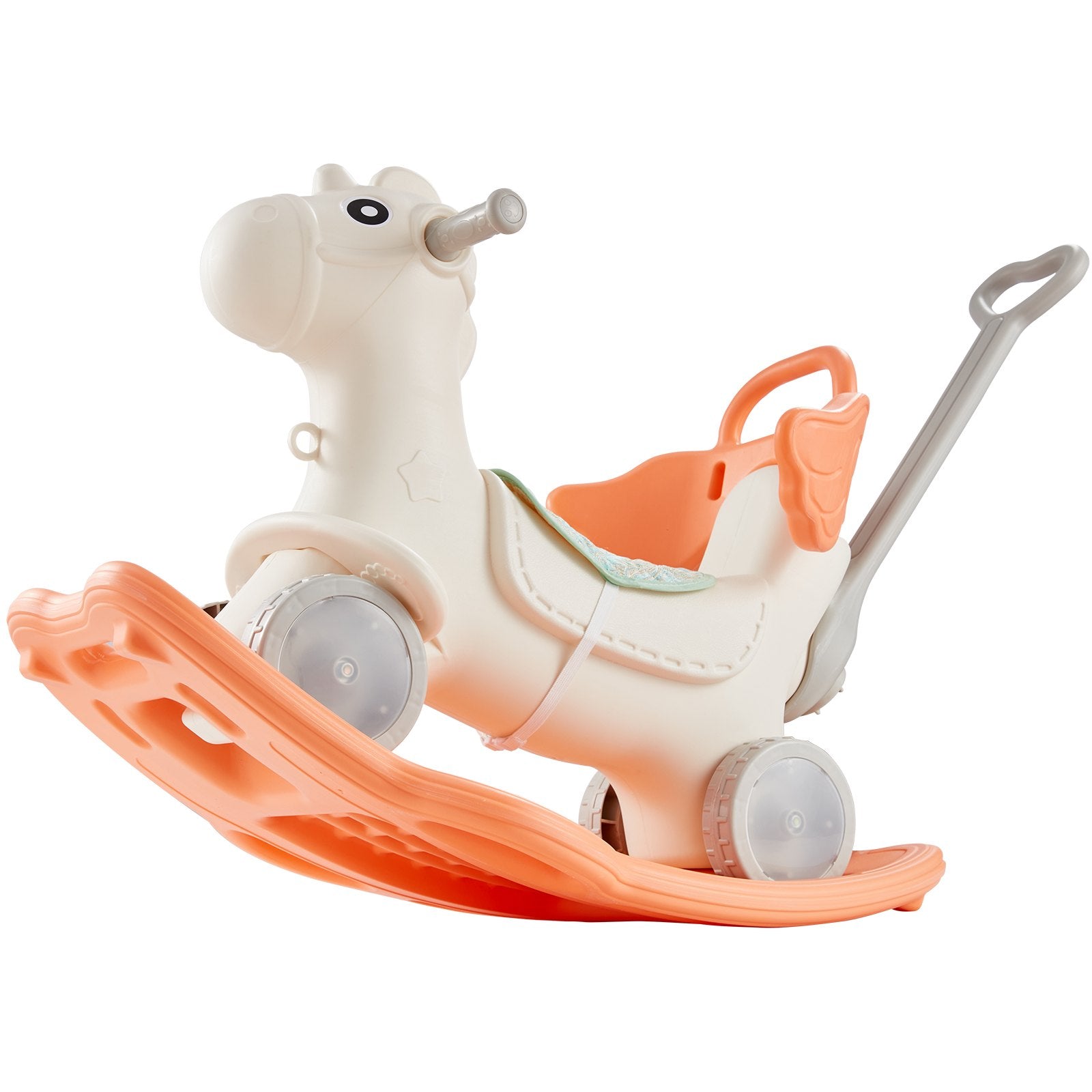 VEVOR 4 in 1 Rocking Horse for Toddlers 1-3 Years, Baby Rocking Horse with Detachable Balance Board, Push Handle and 4 Smooth Wheels, Support up to 80 lbs HDPE Kids Ride on Toy with Sound, Red 