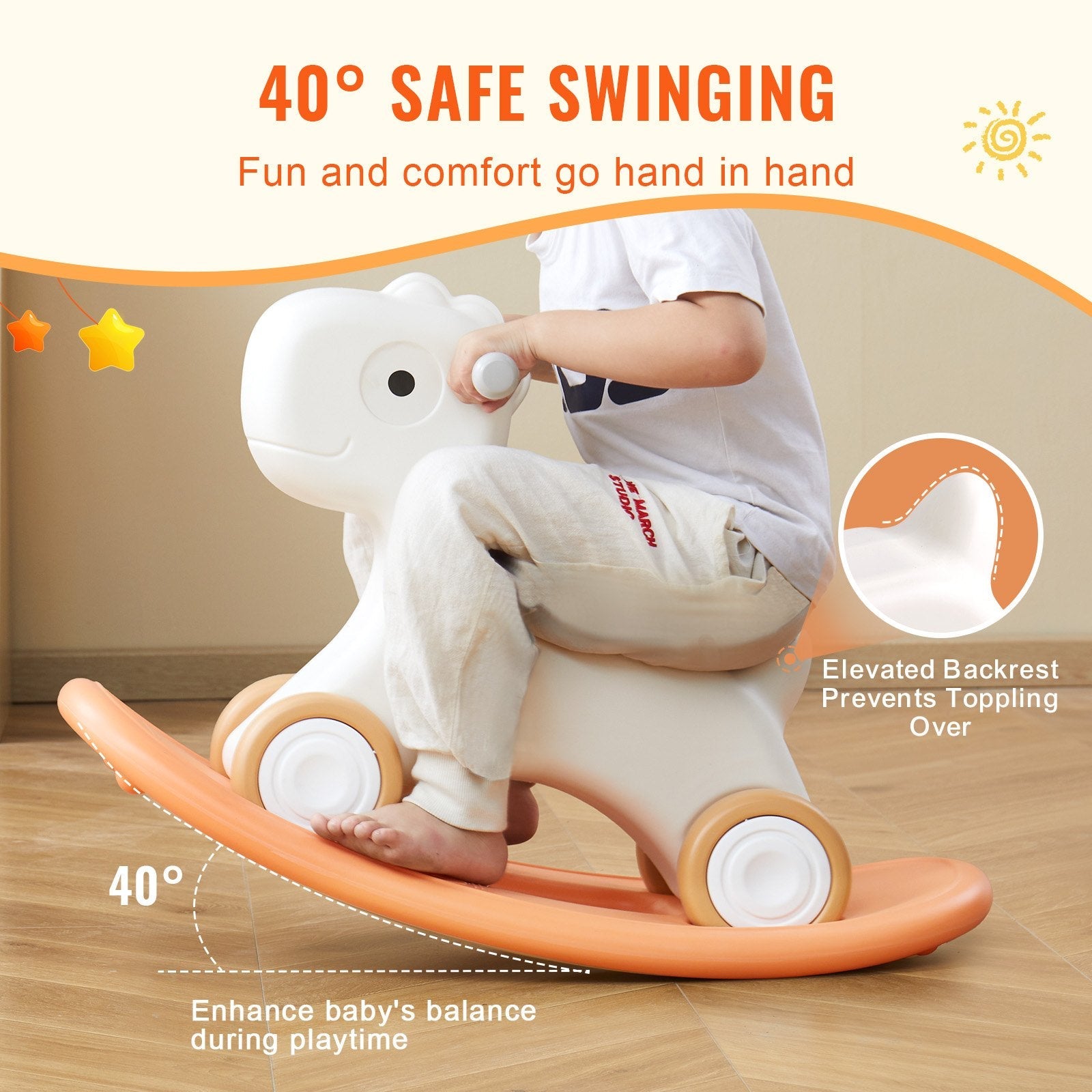 VEVOR 3 in 1 Rocking Horse for Toddlers 1-3 Years, Baby Rocking Horse with Detachable Balance Board and 4 Smooth Wheels, Support up to 80 lbs HDPE Material Kids Ride on Toy, 40° Swinging, Red 