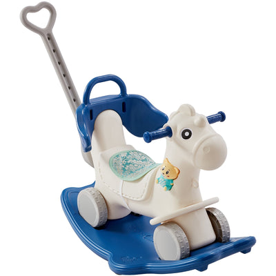 VEVOR 4 in 1 Rocking Horse for Toddlers 1-3 Years, Baby Rocking Horse with Detachable Balance Board, Push Handle and 4 Smooth Wheels, Support up to 80 lbs HDPE Kids Ride on Toy with Sound, Blue 