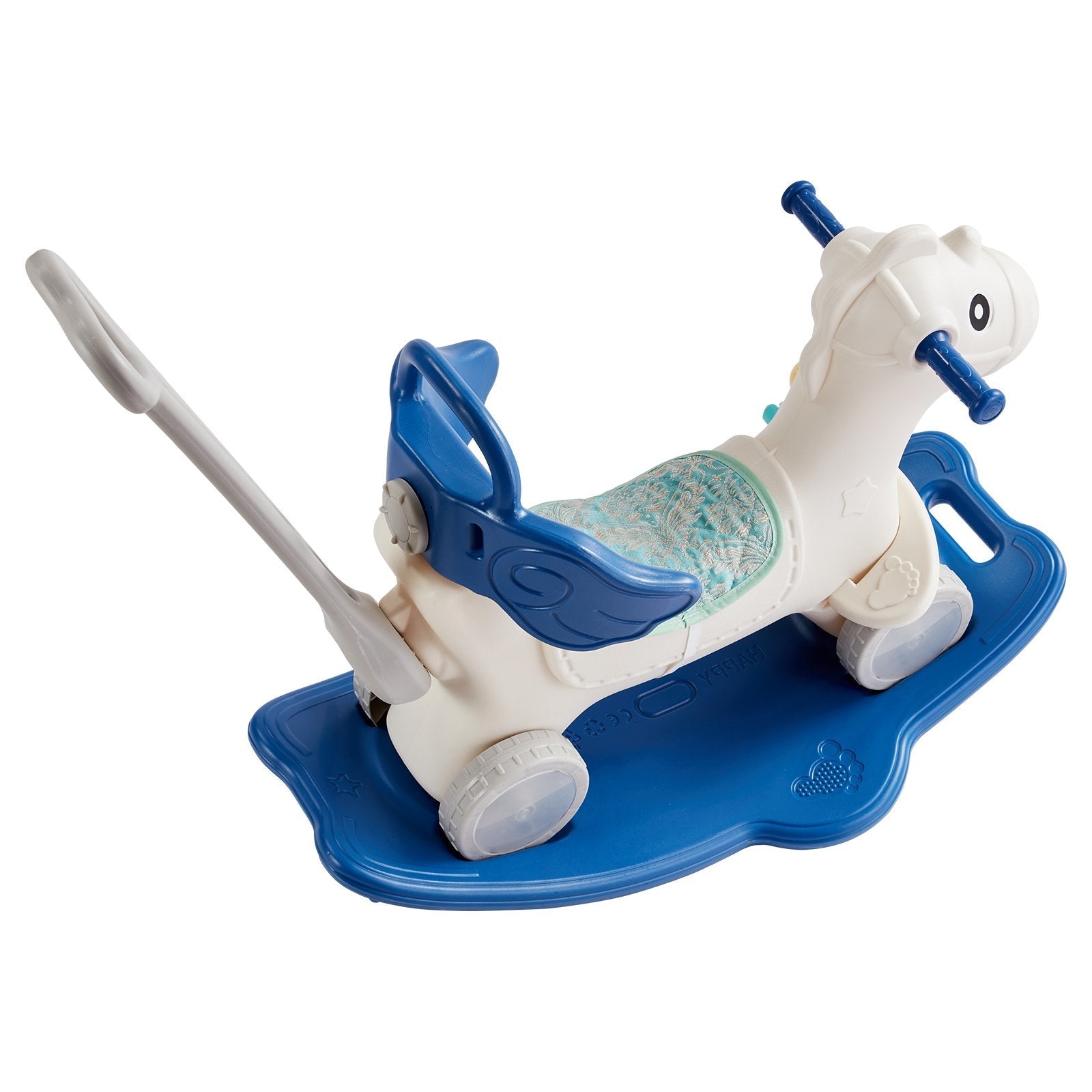 VEVOR 4 in 1 Rocking Horse for Toddlers 1-3 Years, Baby Rocking Horse with Detachable Balance Board, Push Handle and 4 Smooth Wheels, Support up to 80 lbs HDPE Kids Ride on Toy with Sound, Blue 