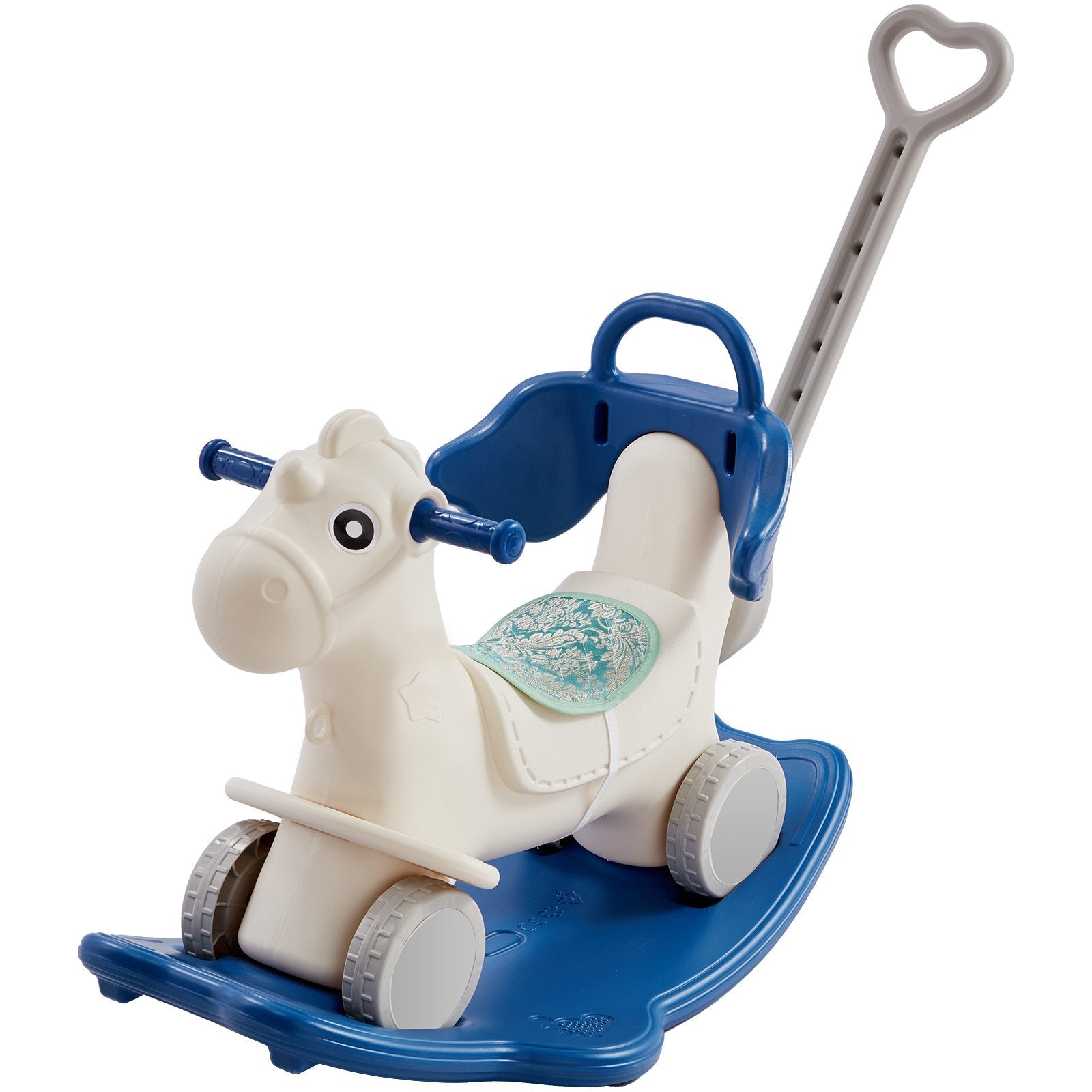 VEVOR 4 in 1 Rocking Horse for Toddlers 1-3 Years, Baby Rocking Horse with Detachable Balance Board, Push Handle and 4 Smooth Wheels, Support up to 80 lbs HDPE Kids Ride on Toy with Sound, Blue 