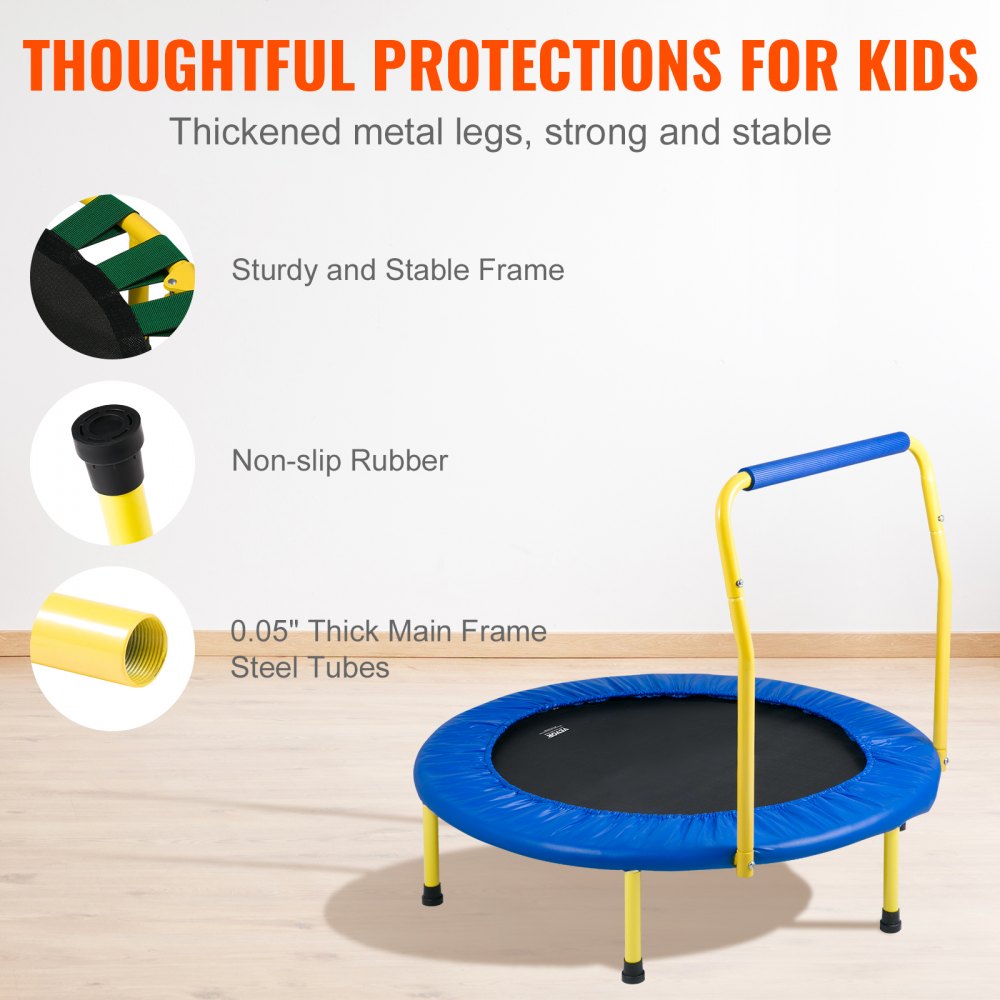VEVOR 3FT Trampoline for Kids, 36" Trampolines Indoor/Outdoor Trampoline for Toddlers, Foldable Mini Baby Trampoline with Foam Handle, Recreational Trampoline Birthday Gift for 3+ Years Kids 