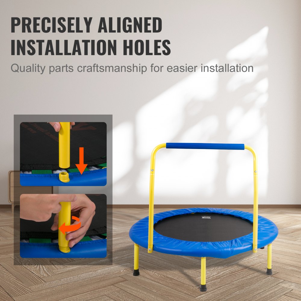 VEVOR 3FT Trampoline for Kids, 36" Trampolines Indoor/Outdoor Trampoline for Toddlers, Foldable Mini Baby Trampoline with Foam Handle, Recreational Trampoline Birthday Gift for 3+ Years Kids 