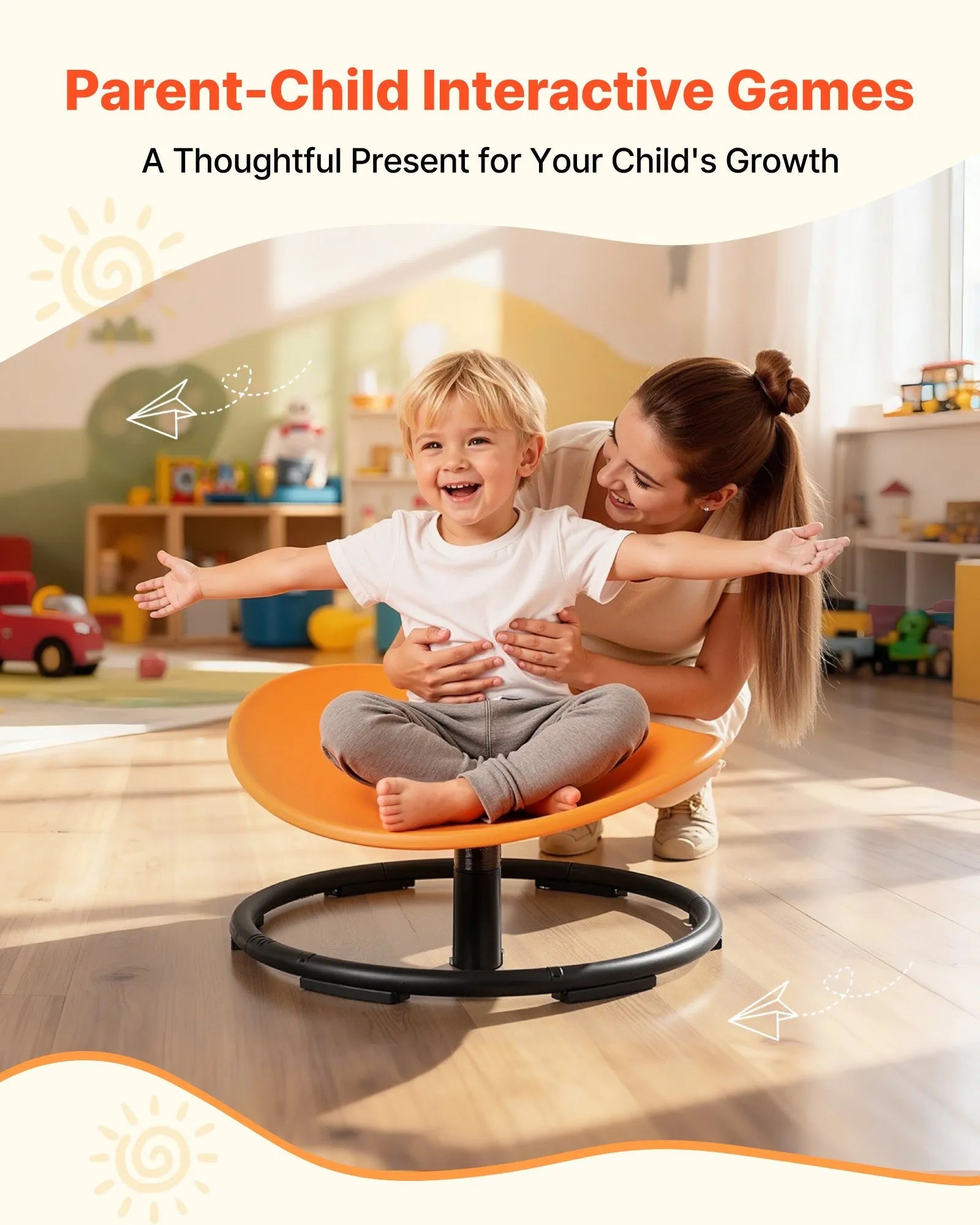 VEVOR Kids Swivel Chair, 220 lbs Capacity, Sensory Spinning Chair, Autistic Kids Sensory Toy Seat with Non-Slip Metal Base, Round Shape Toddler Sit & Spin Seat for Coordination Balance Focus, Orange 
