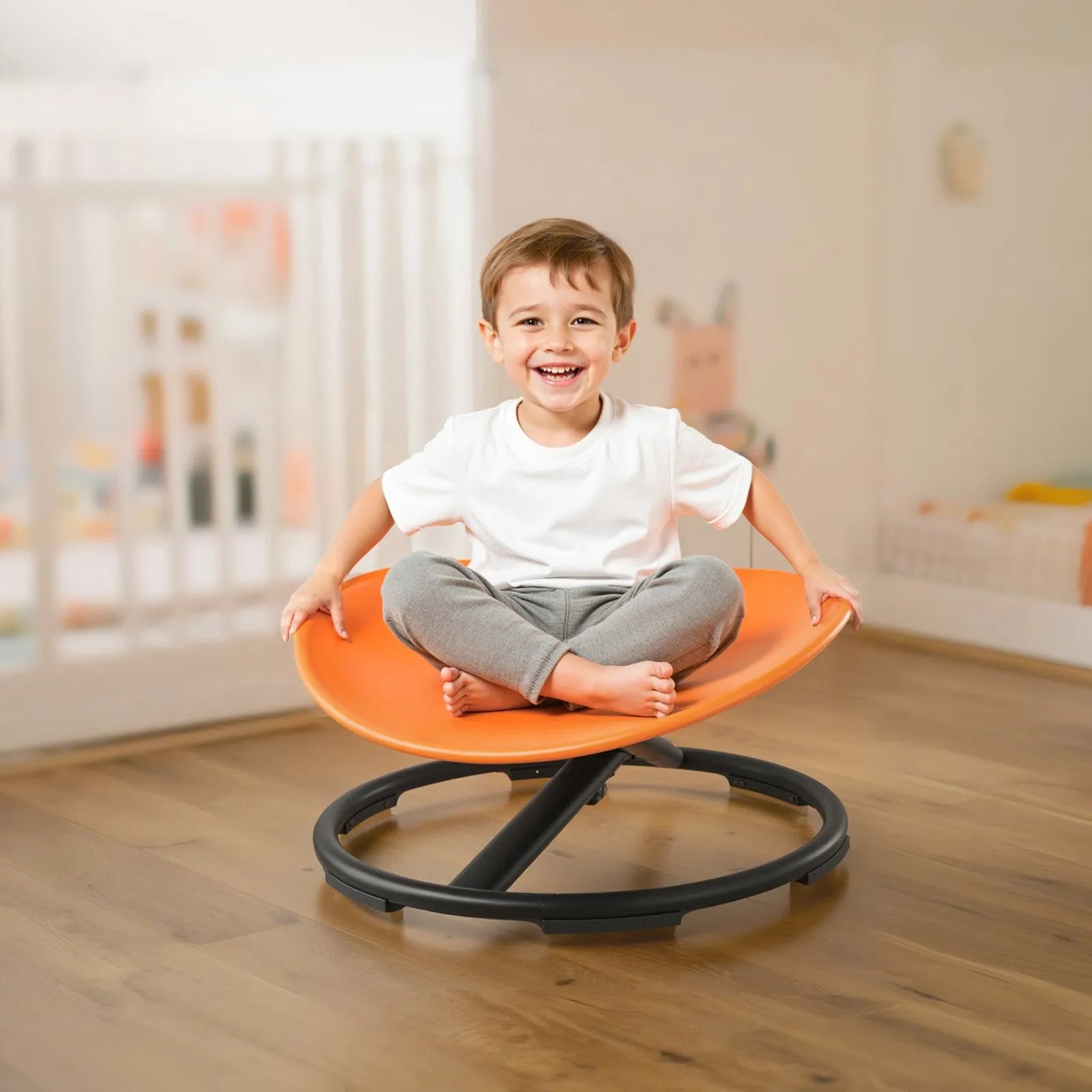 VEVOR Kids Swivel Chair, 220 lbs Capacity, Sensory Spinning Chair, Autistic Kids Sensory Toy Seat with Non-Slip Metal Base, Round Shape Toddler Sit & Spin Seat for Coordination Balance Focus, Orange 