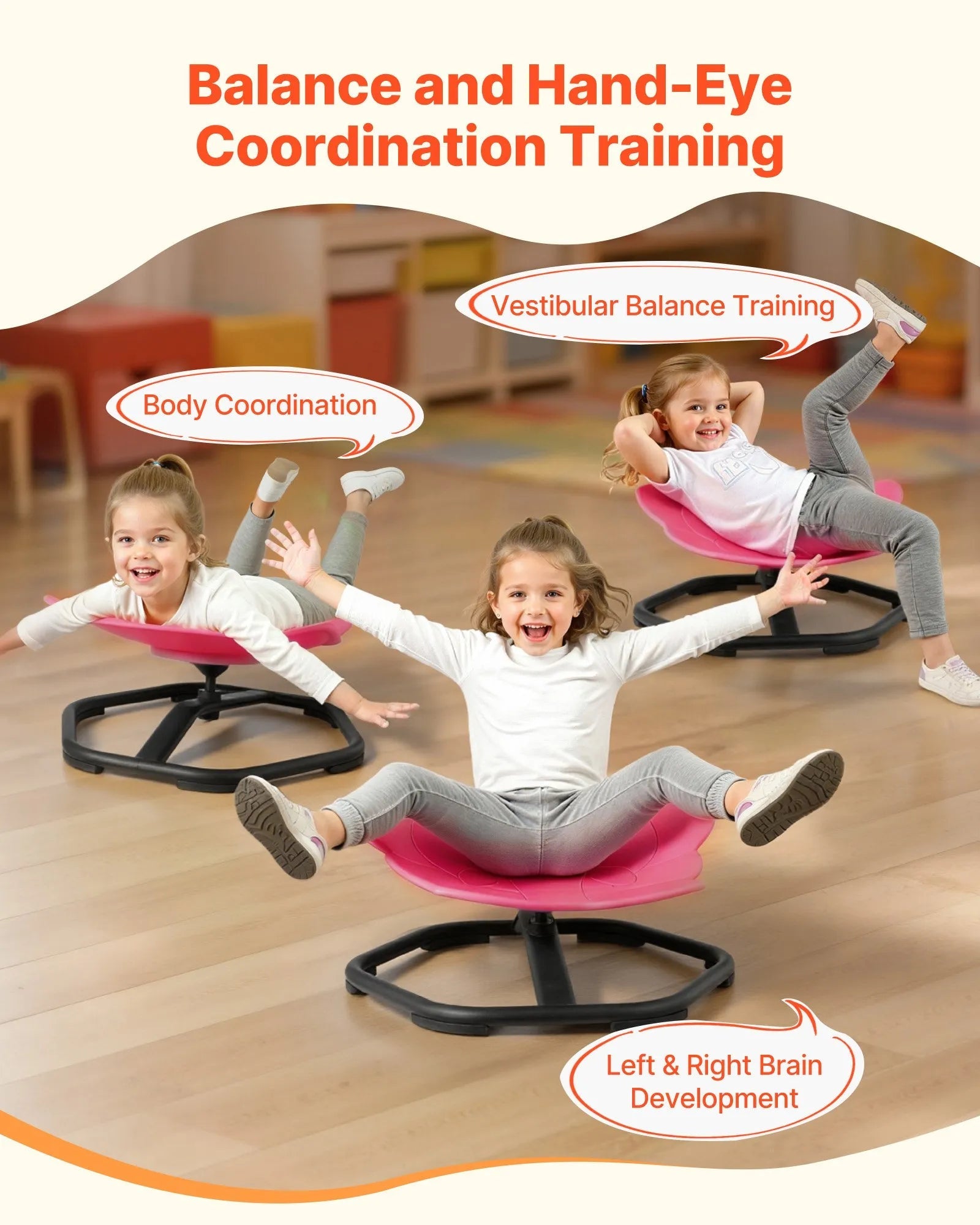 VEVOR Kids Swivel Chair, 220 lbs Capacity, Elephant Shape Sensory Spinning Chair, Autistic Kids Sensory Toy Seat with Non-Slip Metal Base, Toddler Sit & Spin Seat for Coordination Balance Focus, Red 